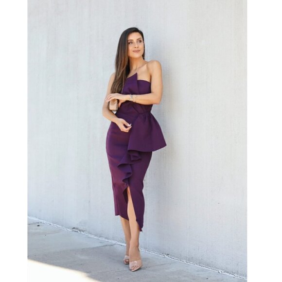 ELLIATT Reception Cascade Ruffle Strapless Cocktail Dress in Royal Purple Small - Picture 1 of 13